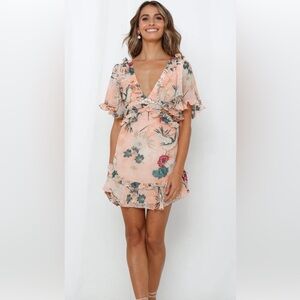 Angel Biba Floral Cut Out Ruffle Bottom Dress Medium